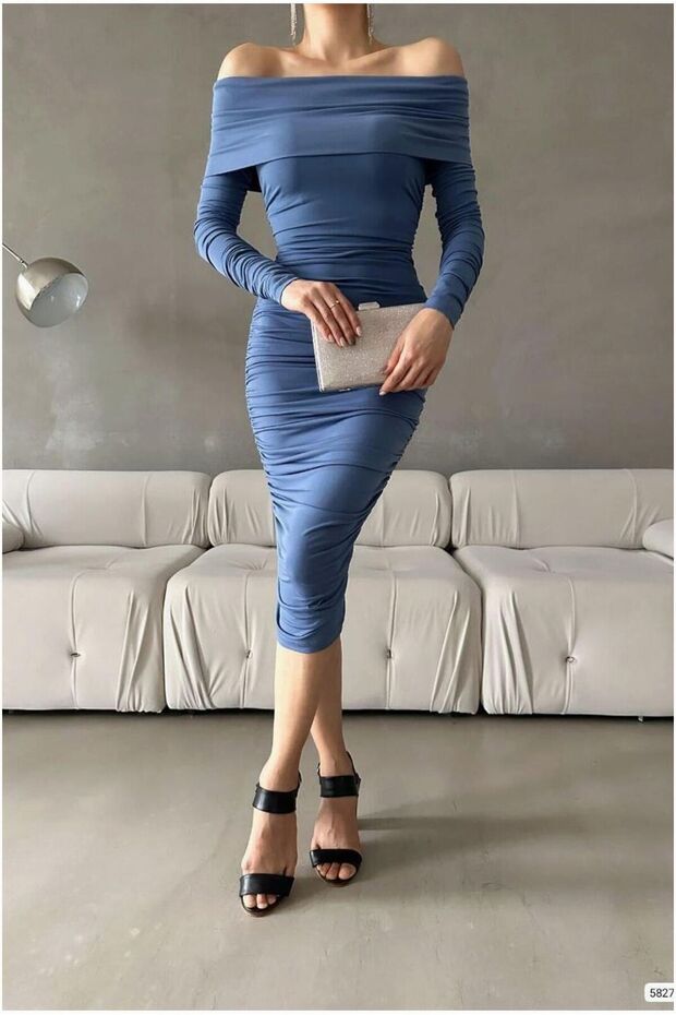Stretchy Sandy Midi Strapless Evening Dress · Color: Blue · Size: L BX