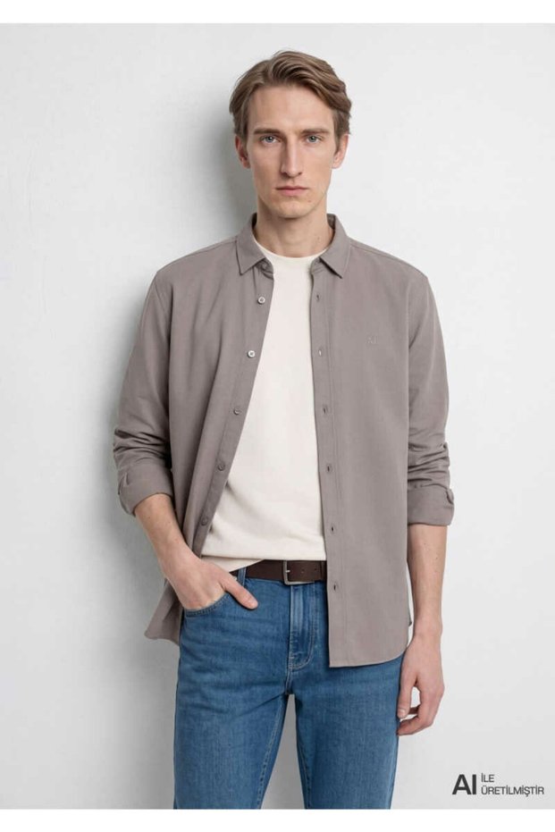 Men's Gray Long Sleeve Shirt Gray Flannel Comfort Shirt