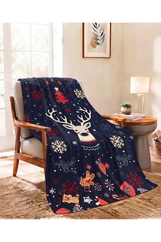 New Year's Deer Pattern 3D Digital Printed Fleece Blanket Tv Blanket