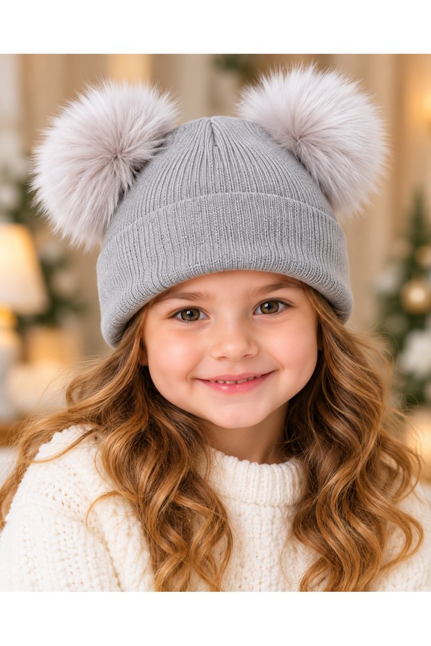 Children's Double Pompom Beret 5–9 Years Old