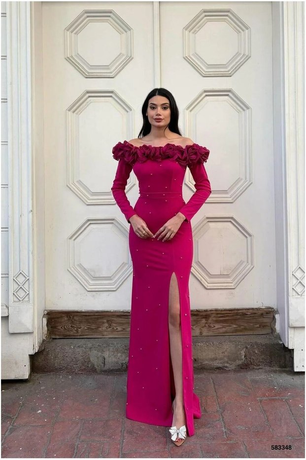 Stretchy Crepe Fabric Evening Dress Strapless Gown · Color: Purple · Size: L Bsk2026