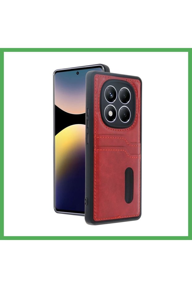 Redmi Note 14 Pro 5g Compatible Case Sara Leather Case with Business Card Holder - Red Bezoss