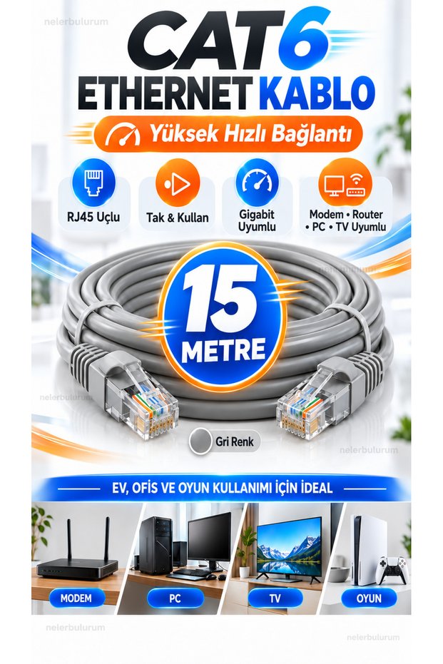15 Meters Cat6 High-Speed Gigabit Ethernet Internet Cable Rj45 End Lan Network Modem Router Computer Tv Game Console Compatible