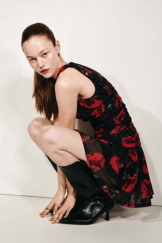 Ruched flared-skirt dress