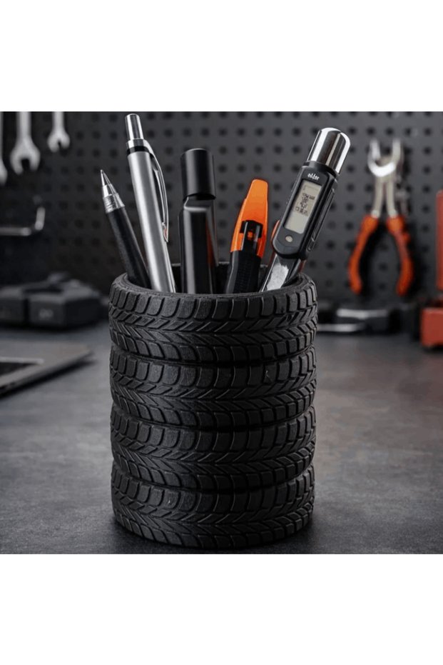 Tire-Shaped Pen Holder, Stacked Tire Pattern Desktop Pen Holder, Automotive Themed