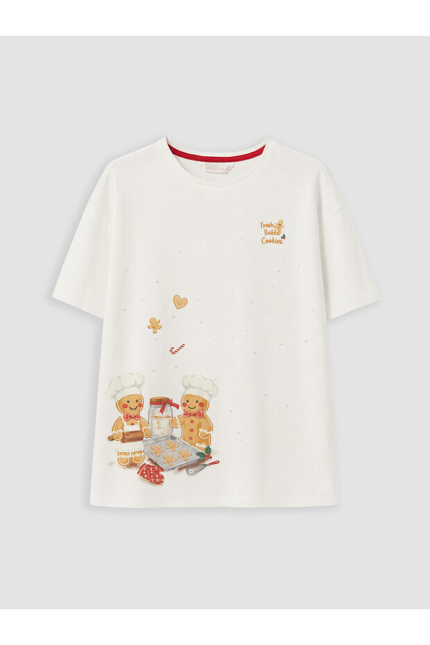 Peak New Season Ecru Crew Neck Women's Pajama Top