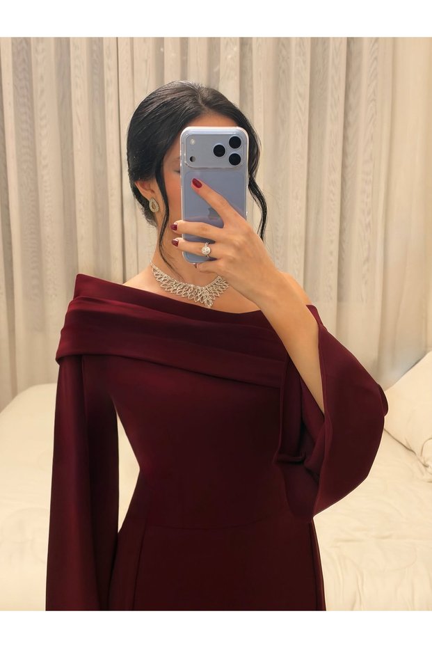 فستان سهره ناعم برغندي طويل