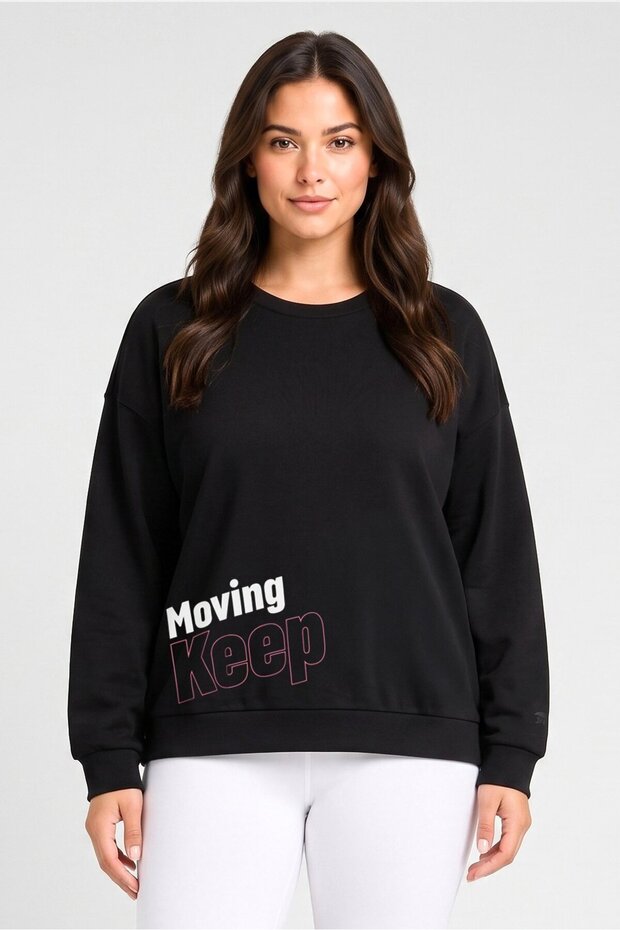 Women Relax Fit Long Sleeve Outdoor Sweatshirt, Black