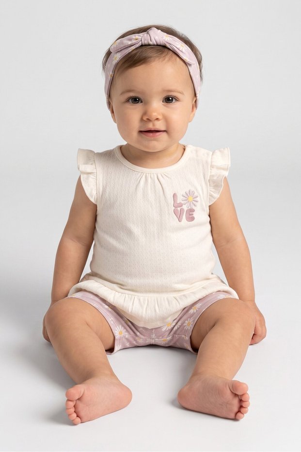 Toddlers Girl 3 Pcs Embroidered Tunic Dress And Shorts Set, Multicolor
