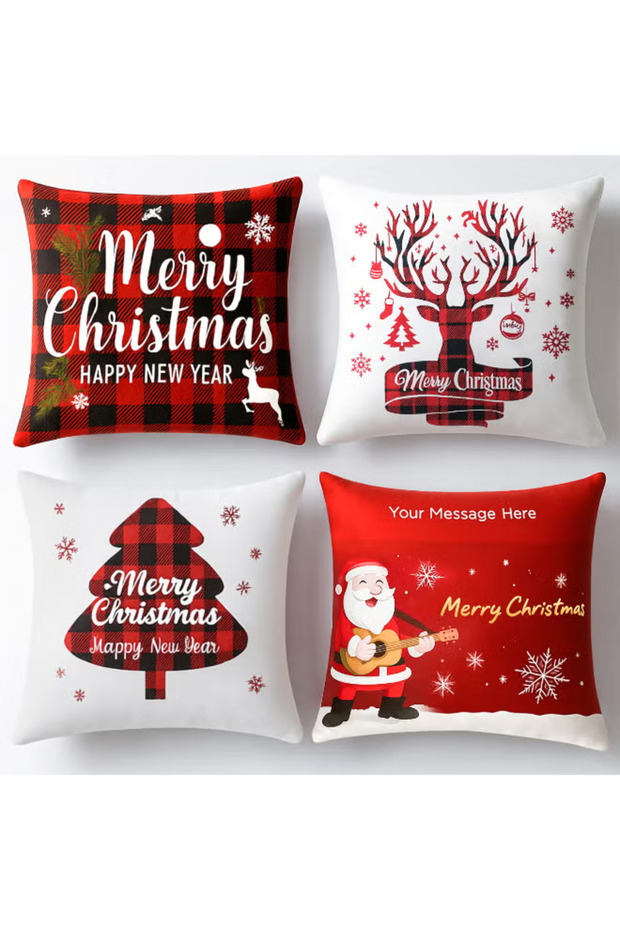 Christmas Pillow Covers 18x18 Inches Christmas Throw Pillow Covers Set of 4, Christmas Decor Farmhouse Buffalo Velvet Christmas Decorative Pillowcase for Couch Sofa