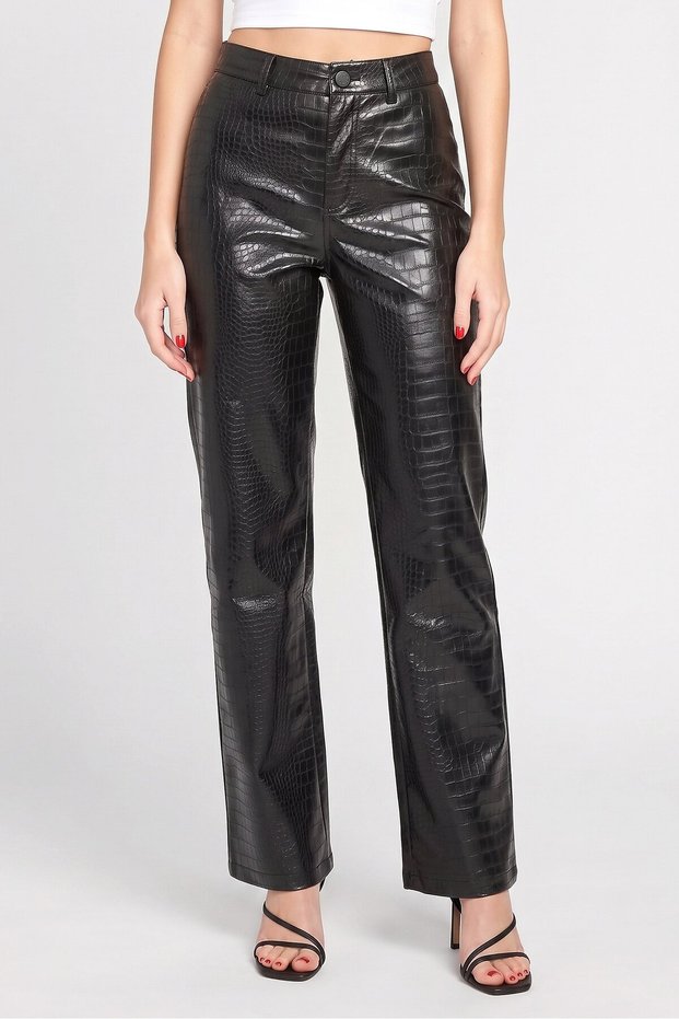Women Regular Fit Textured Stright Leg Pants, Black