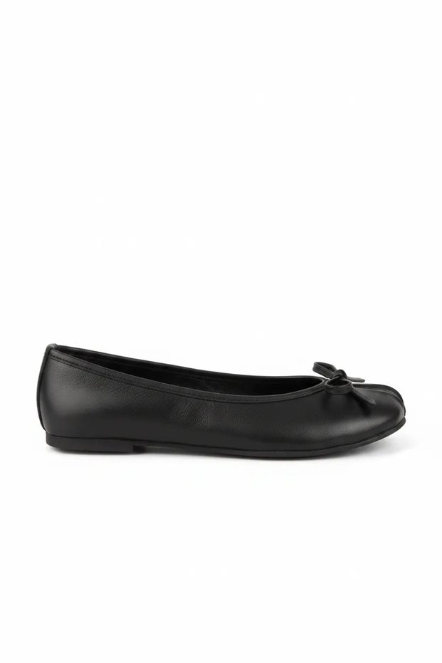 Women's Genuine Leather Bowknot Flip-Flop Ballerinas Ch.123 Black