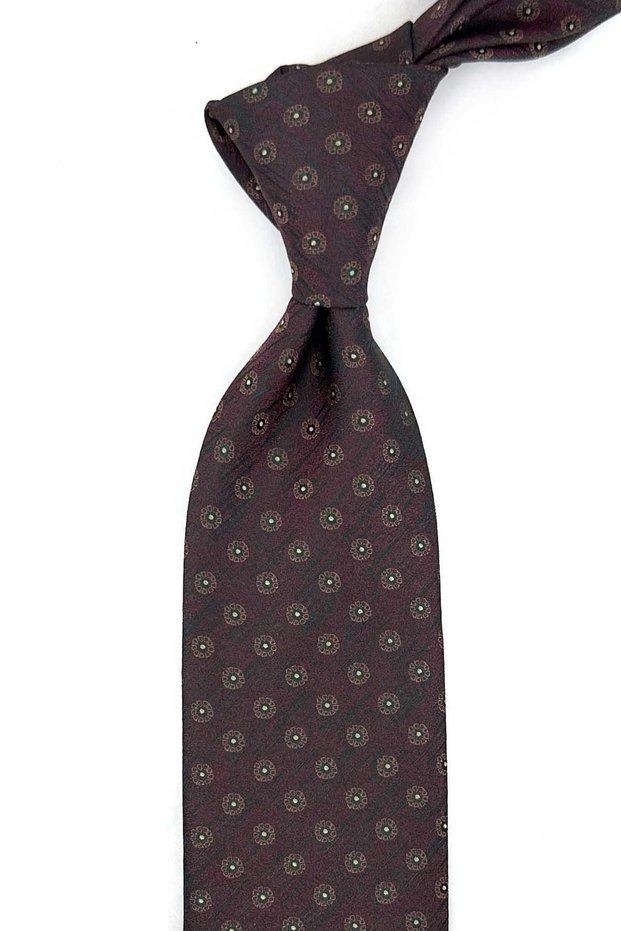 Burgundy Green Polka Dot Pattern Classic Tie with Handkerchief Kk14150