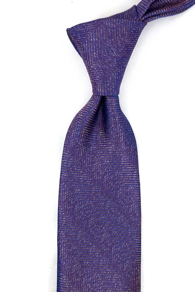 Navy Blue Brown Herringbone Classic Tie with Handkerchief Kk14139