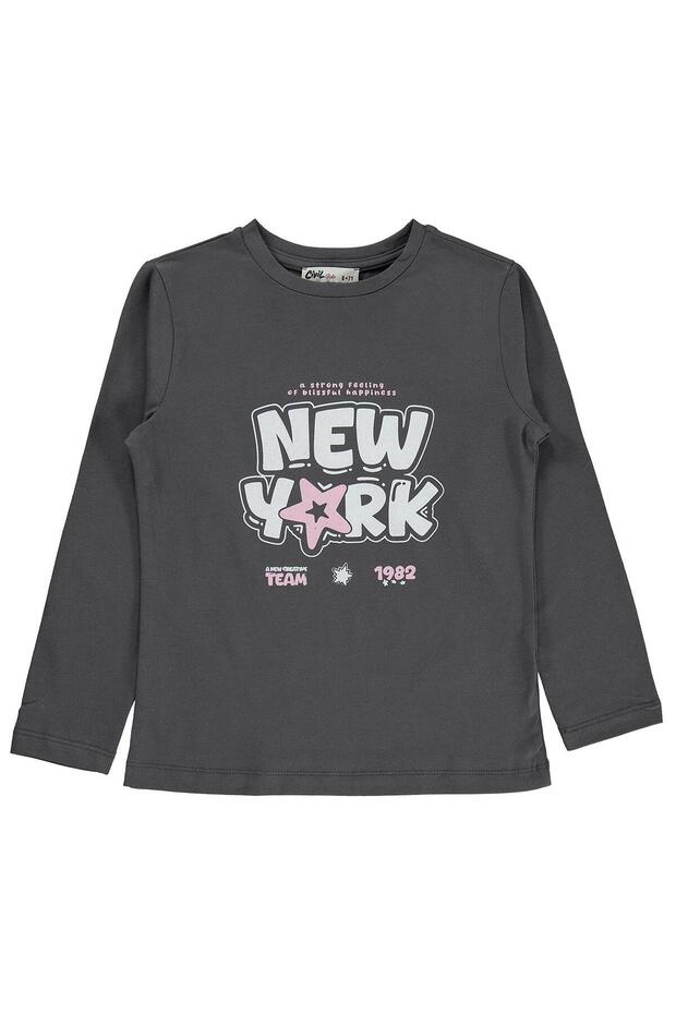 New York Printed Sweatshirt for Ages 6-9 Km - Gray