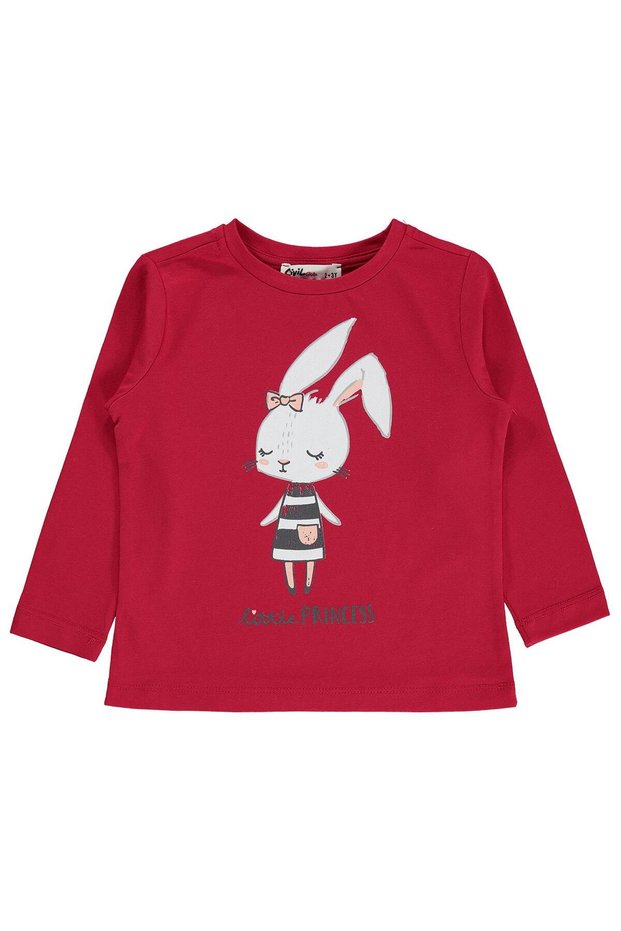 Rabbit Printed Sweatshirt for 2-5 Years Old Km - Red