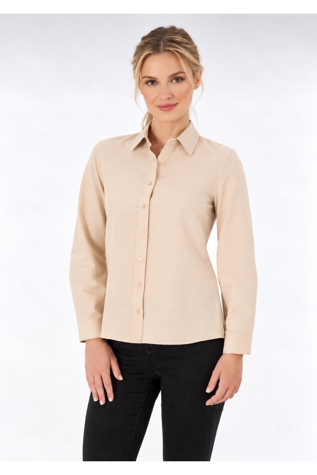 Women's Beige Long Sleeve Slim Shirt.