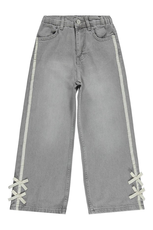 Bowknot Detailed Pants Jeans for 10-13 Years Old - Gray
