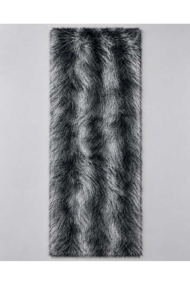 Imported Long-Pile Geçti̇sthemed Patterned Plush Fabric Black-Grey 50X150 cm Decorative Sofa Throw and Coverlet