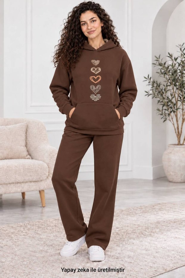 Women's Minimalist Pattern Graphic Printed Tracksuit Set - Flowy Relaxed Fit Hooded 2-Piece Set