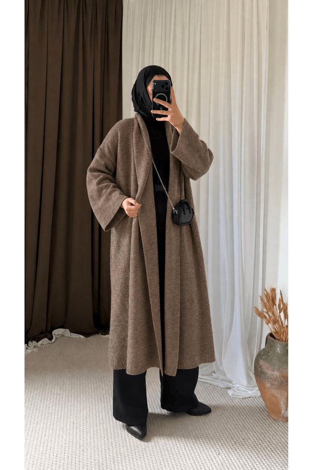 Shawl Collar Casual Knitwear Cardigan - 6358 - Milk Coffee (Os)