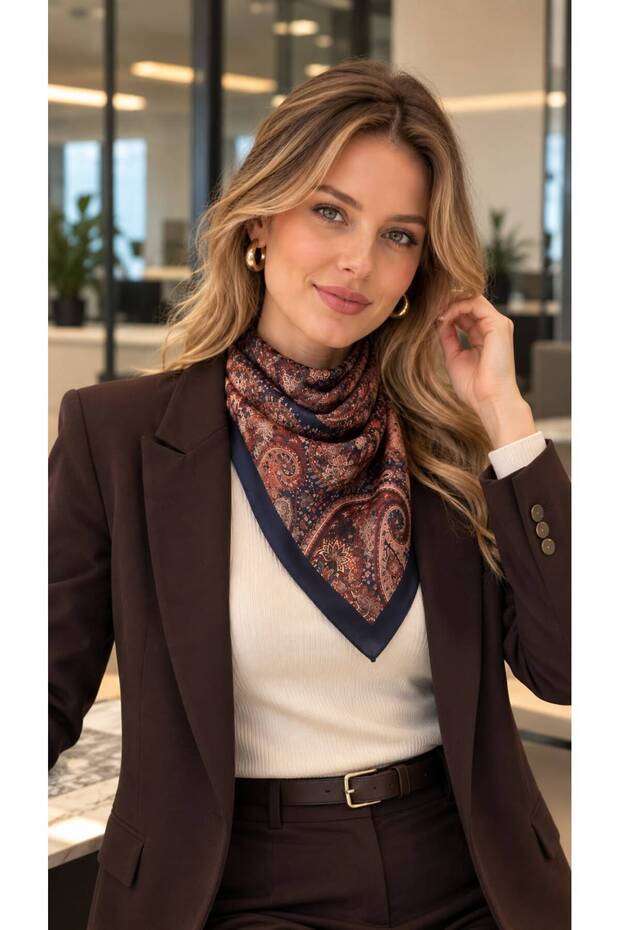 Burgundy Patterned Satin Women's Scarf 70X70 cm