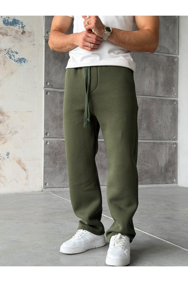 3-thread brushed fleece basic tracksuit - khaki green