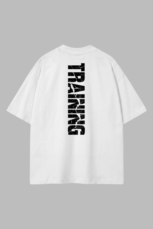 Training Tiger Printed White Oversize Unisex T-Shirt