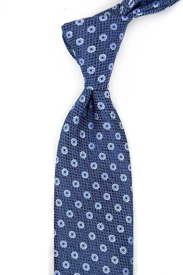 Blue Floral Pattern Classic Tie with Handkerchief Kk14093