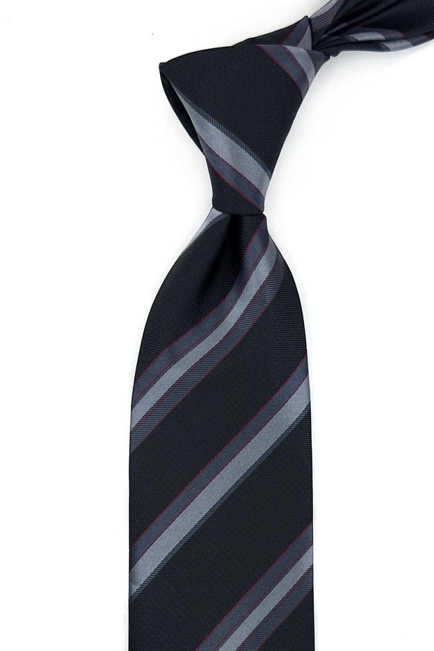 Black Stripe Pattern Classic Tie with Handkerchief Kk14145