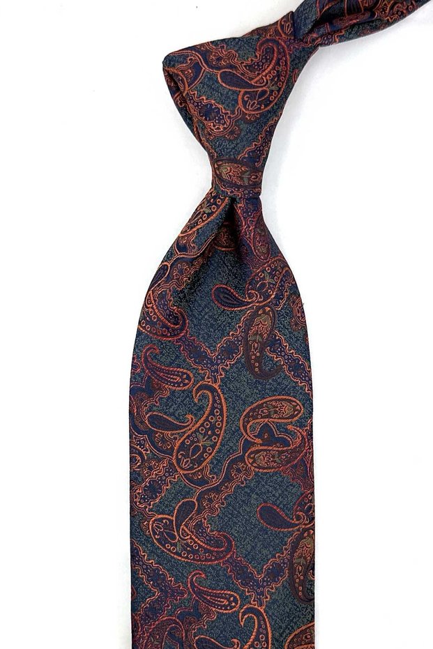 Green Orange Shawl Pattern Classic Tie with Handkerchief Kk14078