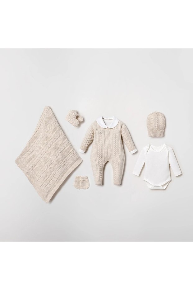 6-Piece Woolen Unisex Baby Knitwear Set Beige