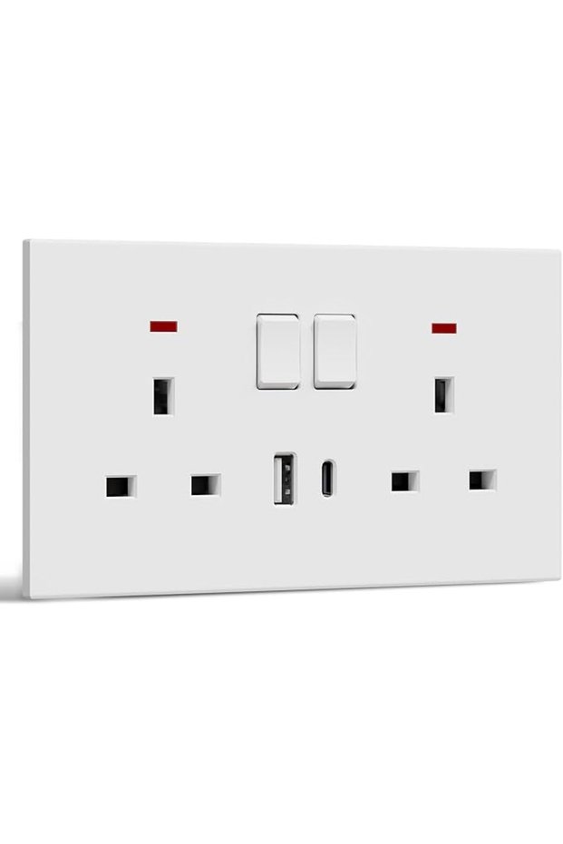مقبس حائط مزدوج التبديل، منفذ طاقة كهربائي مع منافذ شحن USB C و USB A، P