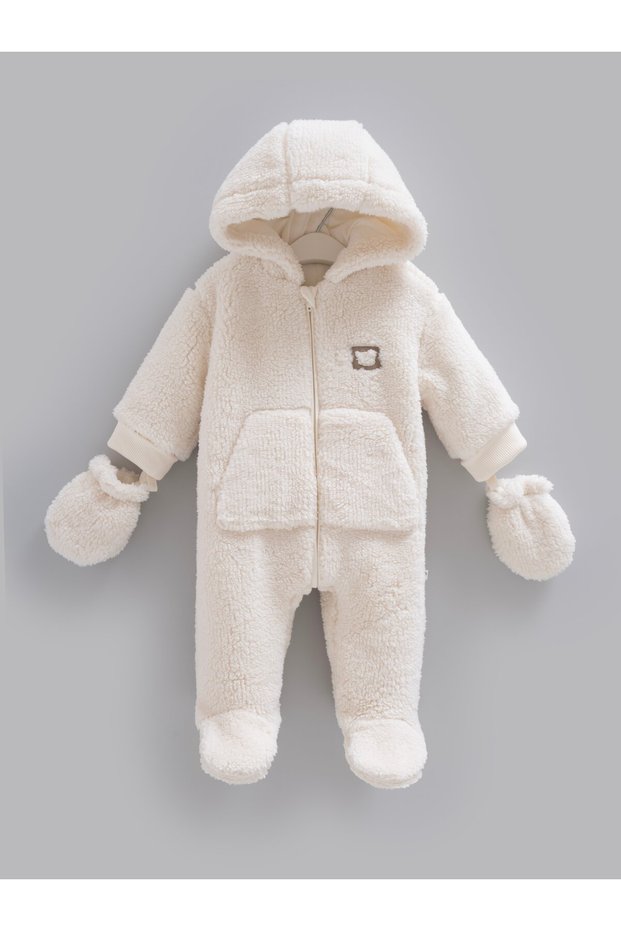 Extra Thick Winter Baby Jumpsuit with Gloves Ecru