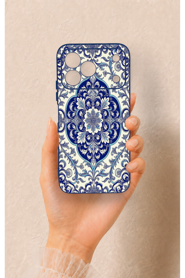 Tecno Spark 50 4g Compatible Blue and White Tile Pattern Silicone Case
