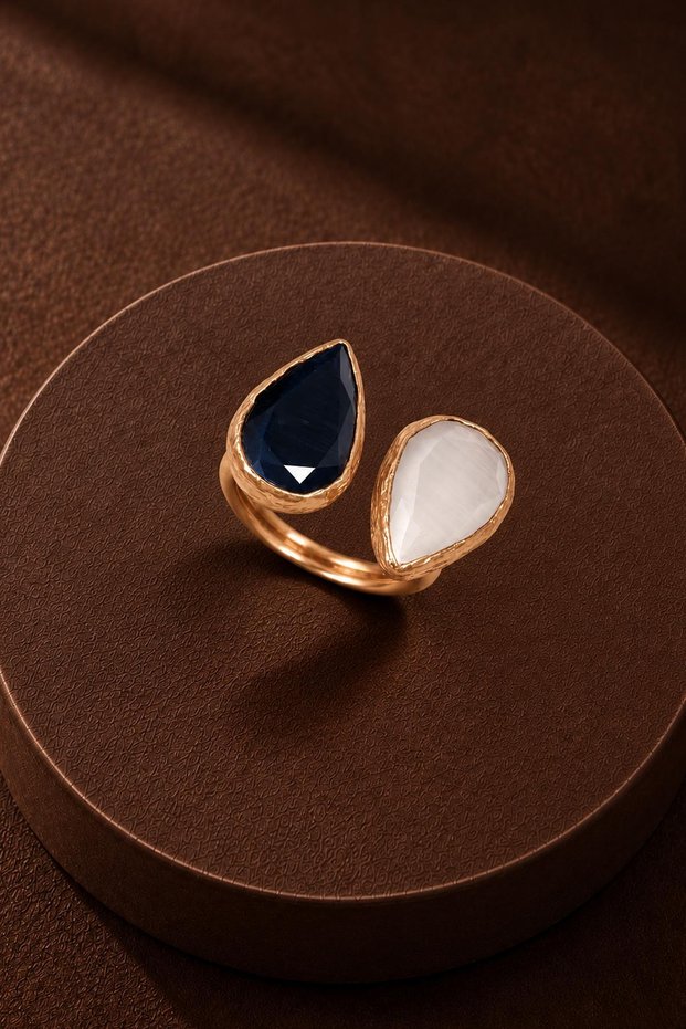 Cat's Eye Drop-Shaped Double Ring Ring - 10X15Mm