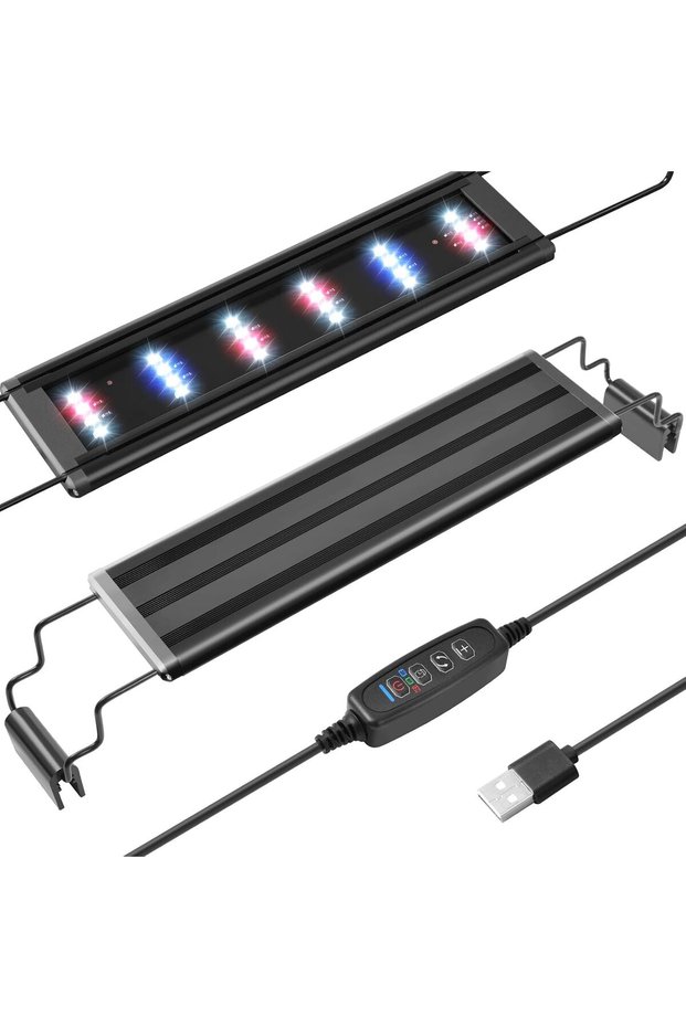 ضوء LED صغير لحوض السمك عبر USB، ضوء كامل الطيف لحوض السمك مع أقواس قابلة للتمديد، قابل للتعديل