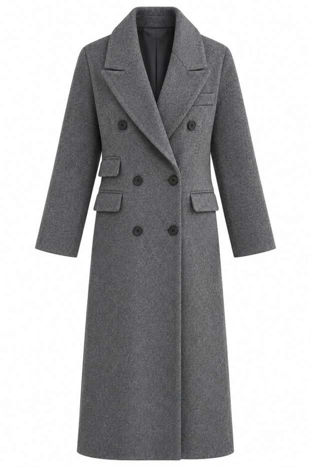 Gray Premium Embroidered Wool Long Coat - 2Y407010