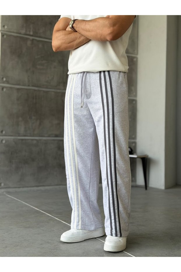 Contrast Stripe Detailed Baggy Tracksuit Graymelange t