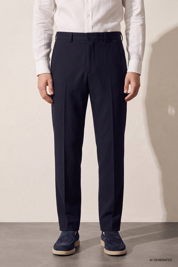 Relaxed Fit (No Pile) Navy Blue Striped Jogger Pants