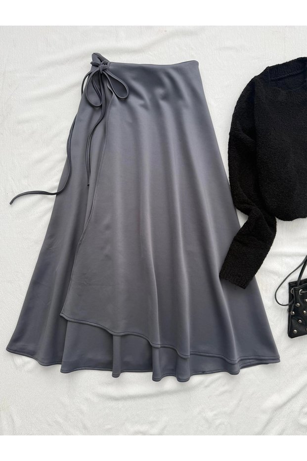Scuba Skirt with Side Tie Detail - 13104 - Smoked