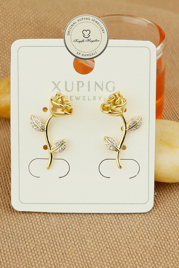 Xuping Earrings - Xuping 2cm Stone Rose Nail Model Gold Hoop Earrings Do Not Tarnish