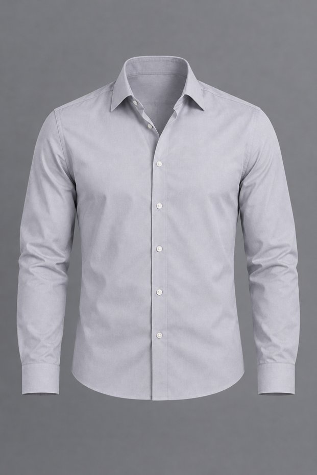 Men's Classic Collar Long Sleeve Buttoned Slim Fit Gray Shirt
