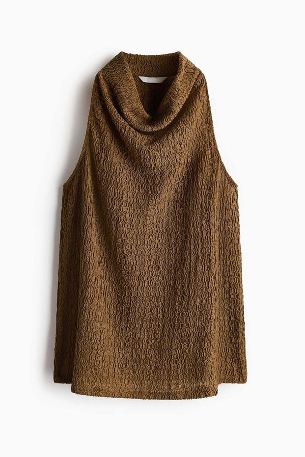 Crinkled cowl-neck top