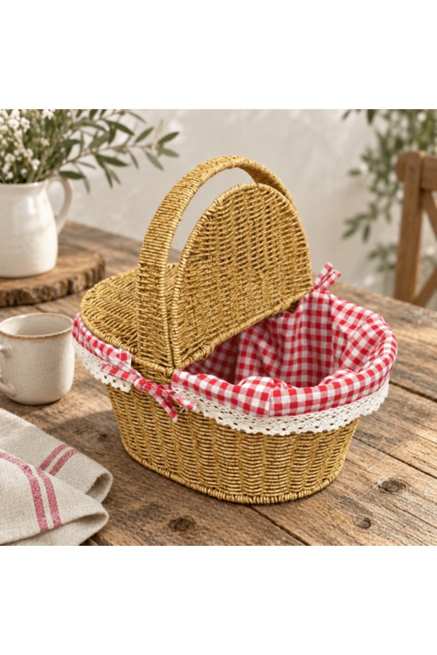 Wicker basket with lid سلة خوص بغطاء