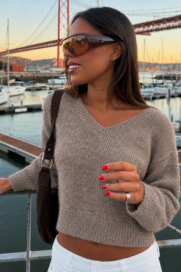 Women's Long Sleeve Casual Beige Sweater