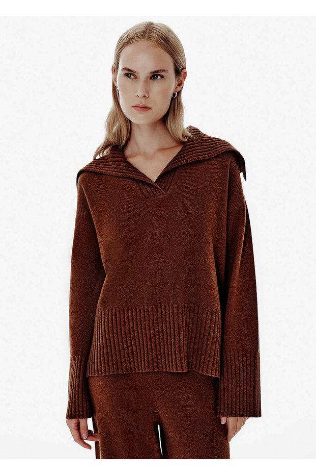 Rib Detail Brown Cashmere Knitwear