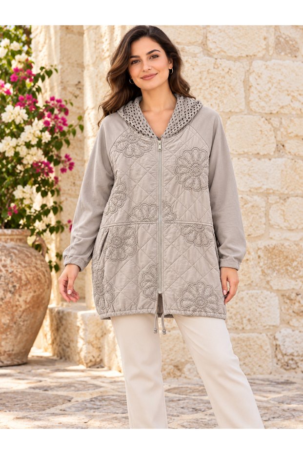 Women's Italian Quilted Front and 2-Thread Mesh Back Hooded Zippered Jacket 44-50