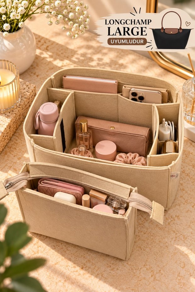 Long.... Large Cikabilir Makeup Cantali Canta Ici Organizer Beige Color 29 X 18 X 17 Dimensions in Cm. (Length X Height X Width)