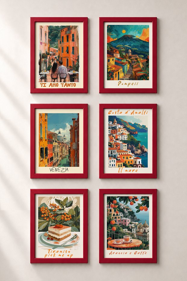 6 Piece Amalfi to Venice Framed Painting Set Italy Posters Wall Decor Sixmx19